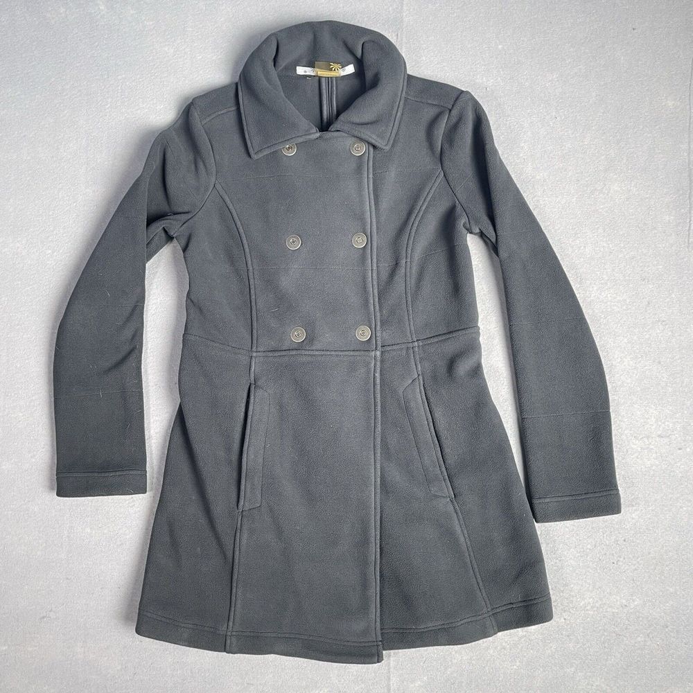 Athleta Fleece Switchback Double Breasted Pea Coat Women Small Gray Snap Buttons